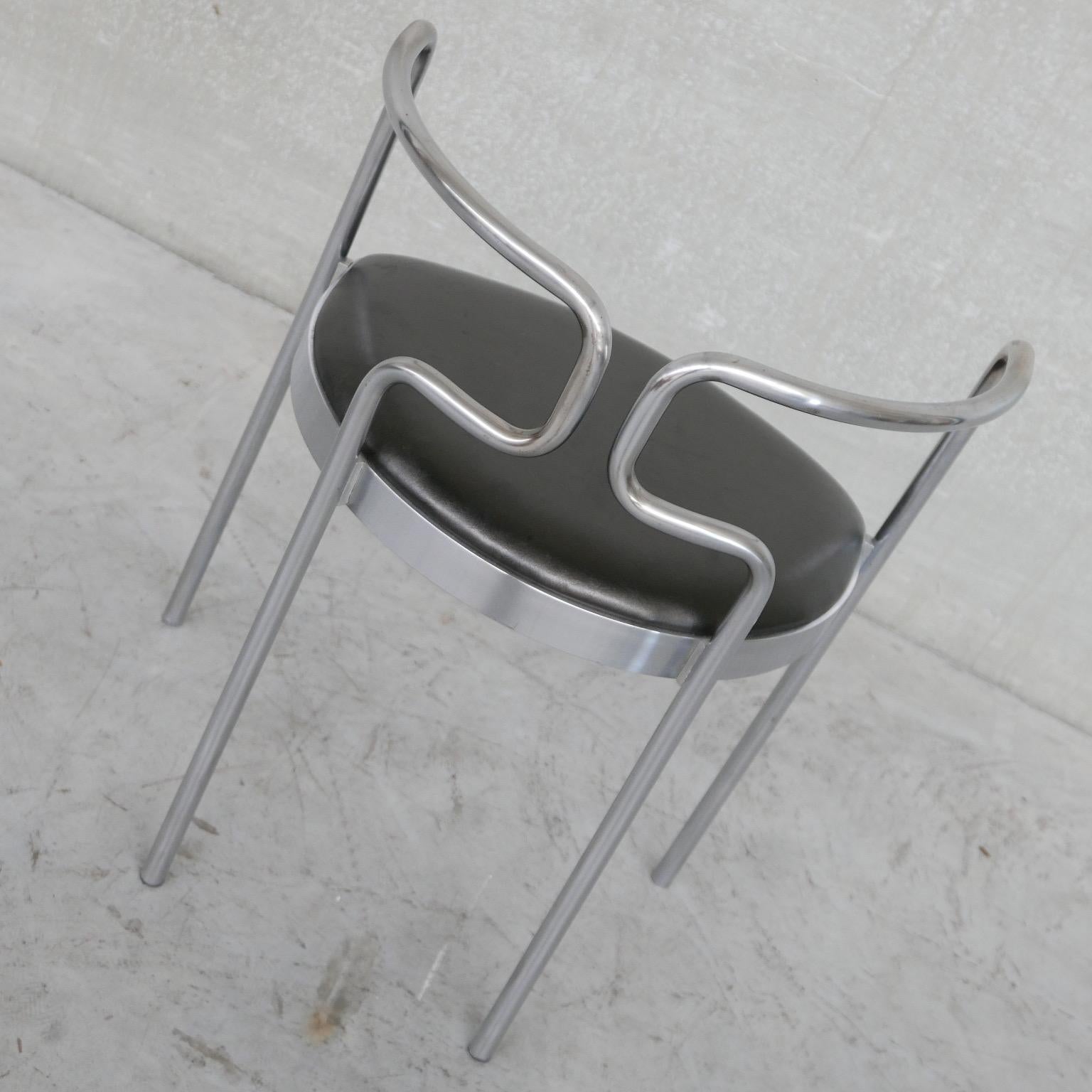A set of four dining chairs. 

Denmark, c1967. 

Model 9230 Henning Larssen for Frtiz Hansen. 

Price for the set of four. 

Originally, designed for the 'Kar' Café in Copenhagen.

Tubular chrome-plated steel frame. 

Location: Belgium