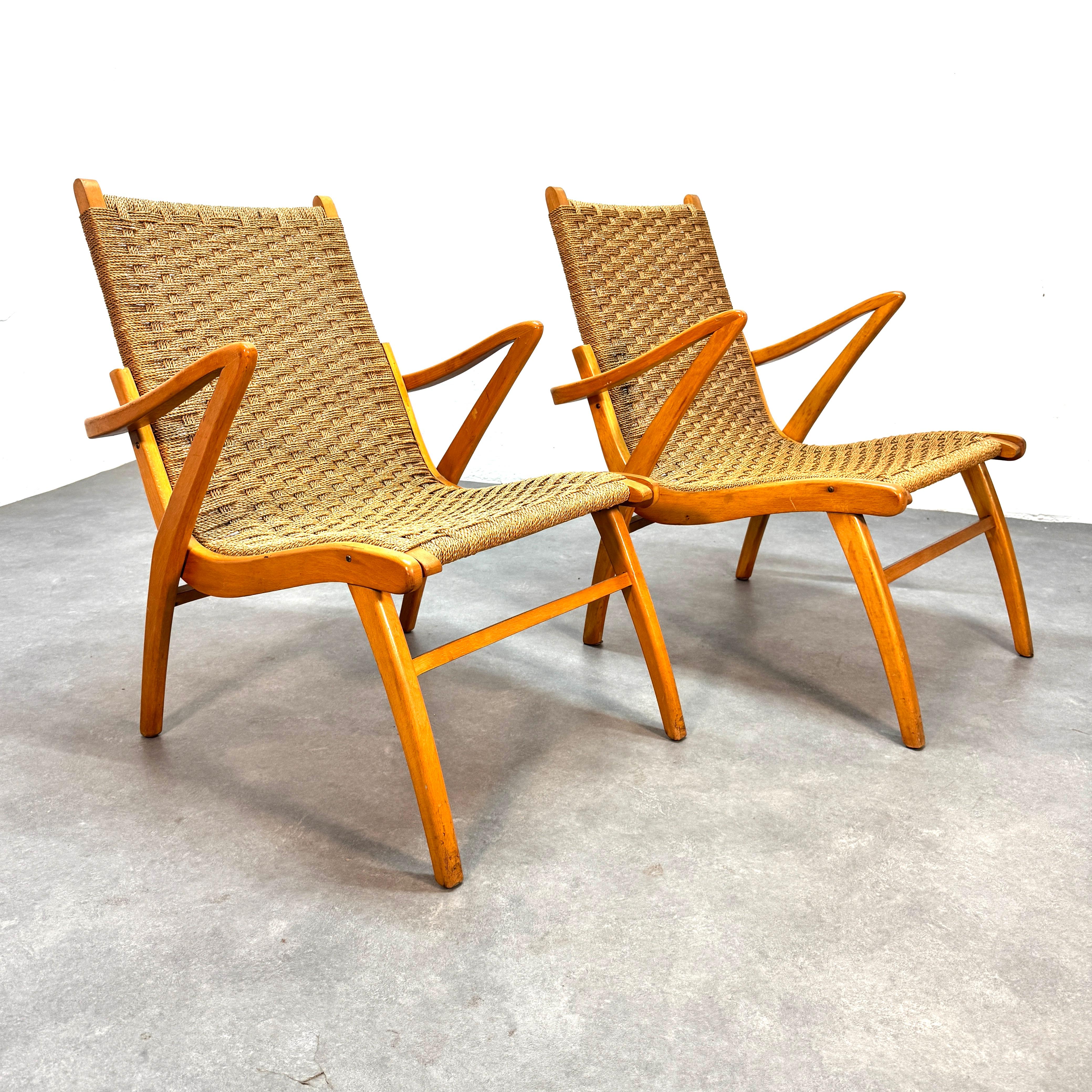 Ensemble de fauteuils hollandais en corde tressée du milieu du siècle, 1950 en vente 3