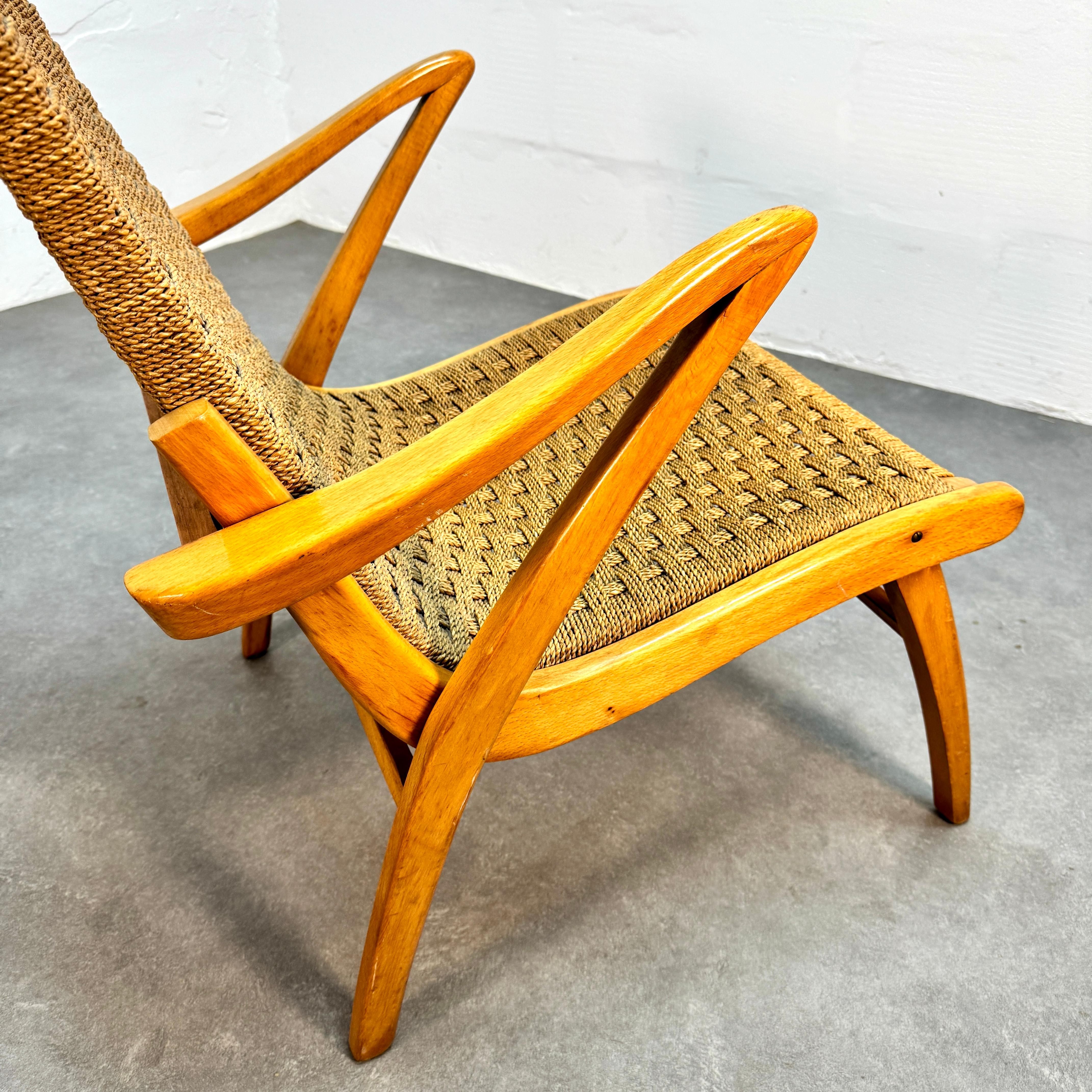 Corde Ensemble de fauteuils hollandais en corde tressée du milieu du siècle, 1950 en vente