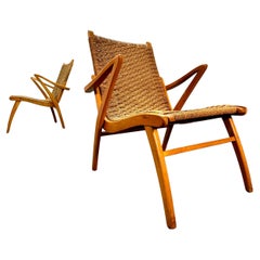 Ensemble de fauteuils hollandais en corde tressée du milieu du siècle, 1950
