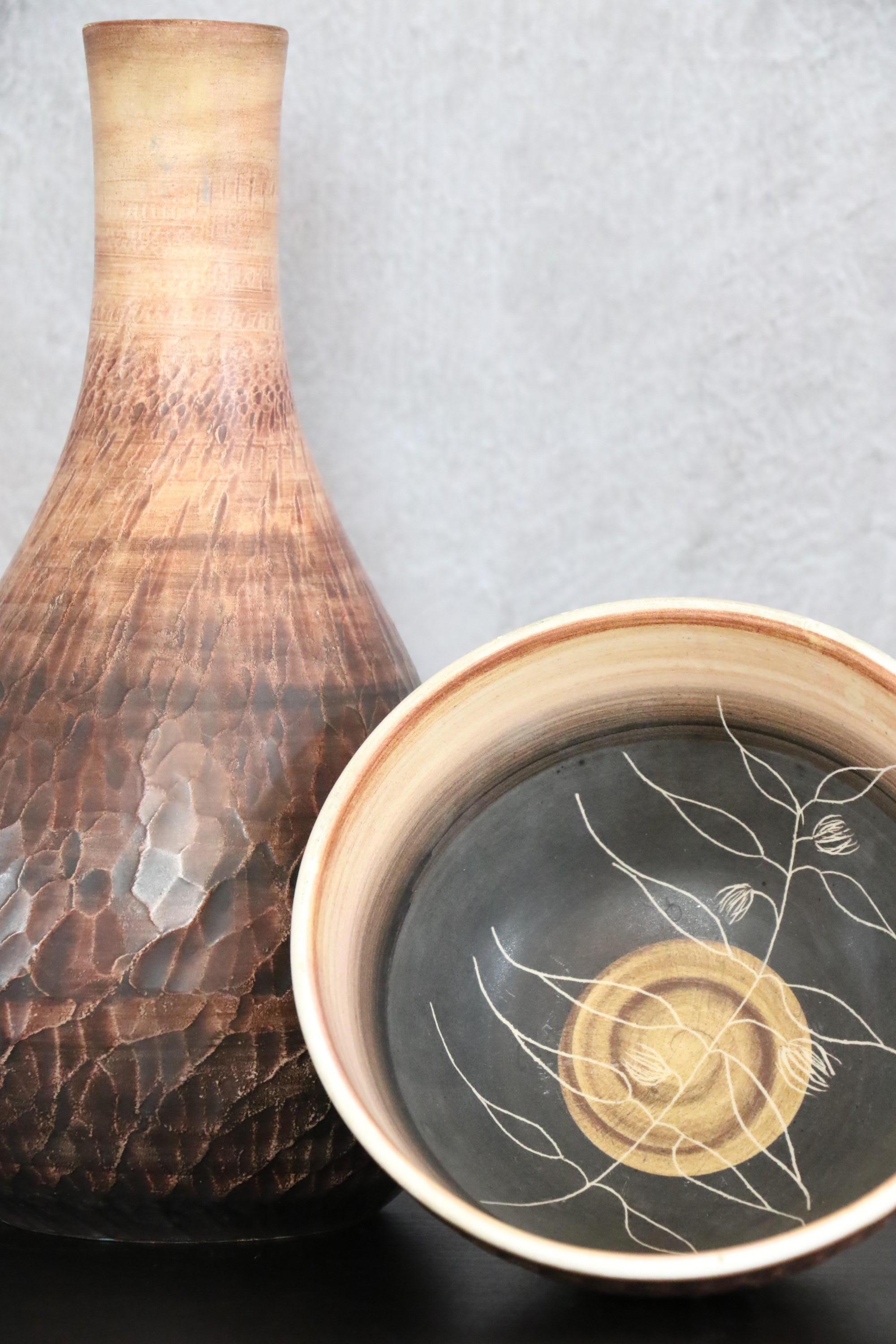Ensemble de céramiques françaises du milieu du siècle Tapis Vert Studio, Vase Bol Vallauris, 1950s en vente 1