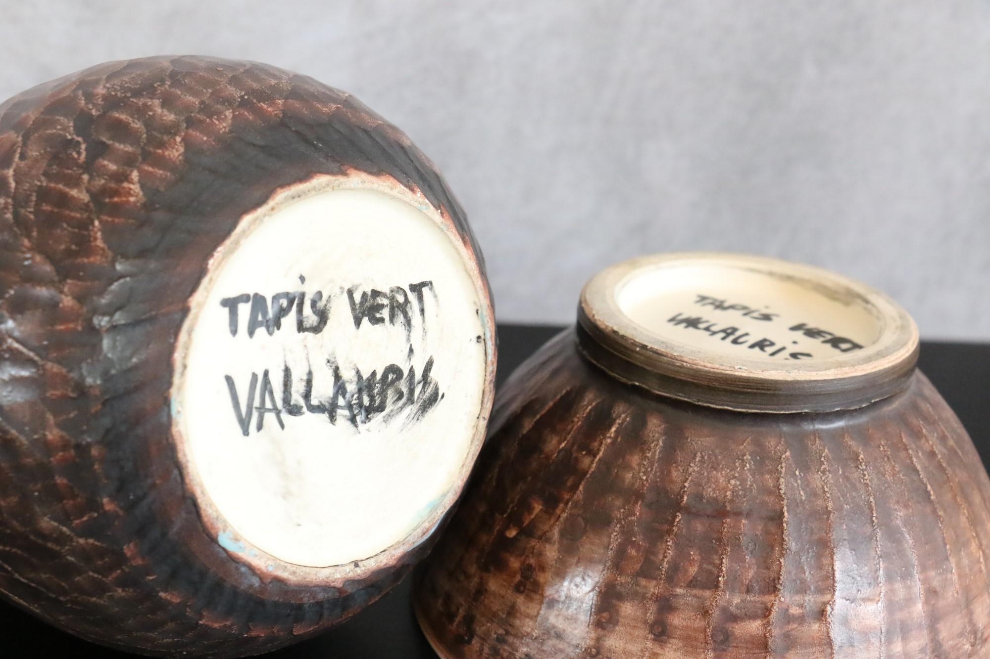 Set of Mid-Century French Ceramics Tapis Vert Studio, Vase Bowl Vallauris, 1950s For Sale 7