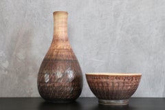 Set of Mid-Century French Ceramics Tapis Vert Studio, Vase Bowl Vallauris, 1950s