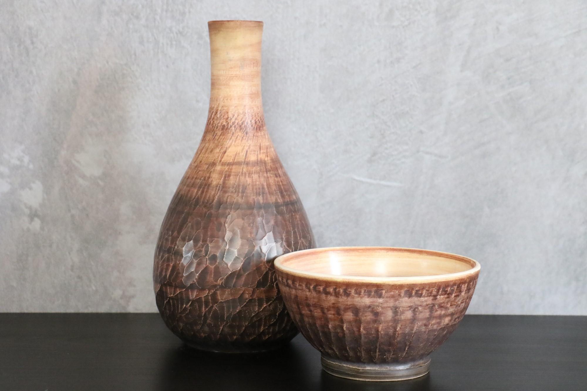 Set of Mid-Century French Ceramics Tapis Vert Studio, Vase Bowl Vallauris, 1950s For Sale 2