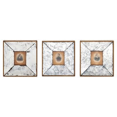 Set of Mid-Century French Paintings and Mirrored Frames