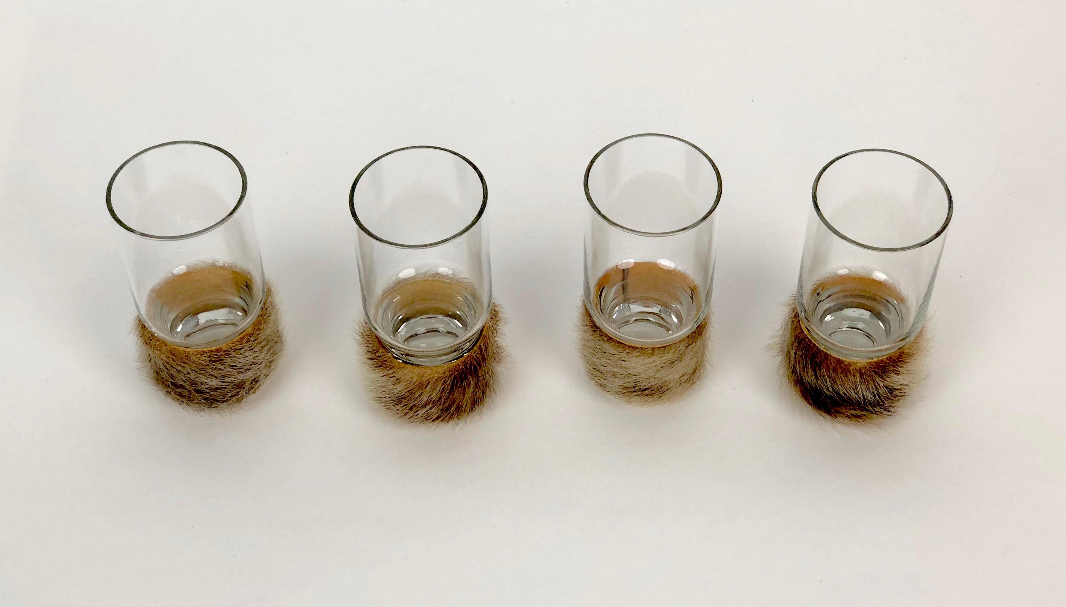 Hand-Crafted Set of 4 Mid-Century Fur Glasses, Austria, 1950 's For Sale