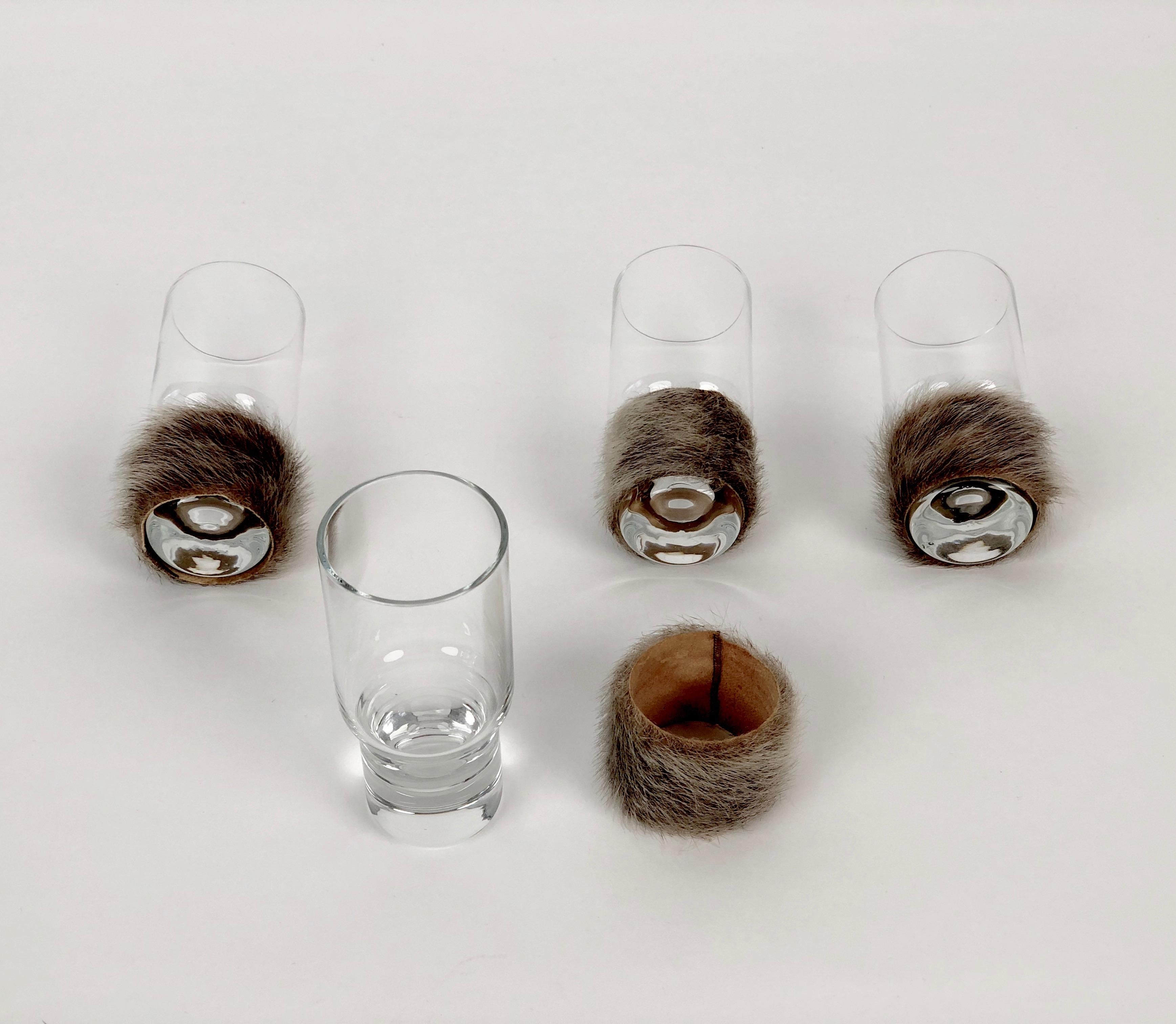 20th Century Set of 4 Mid-Century Fur Glasses, Austria, 1950 's For Sale