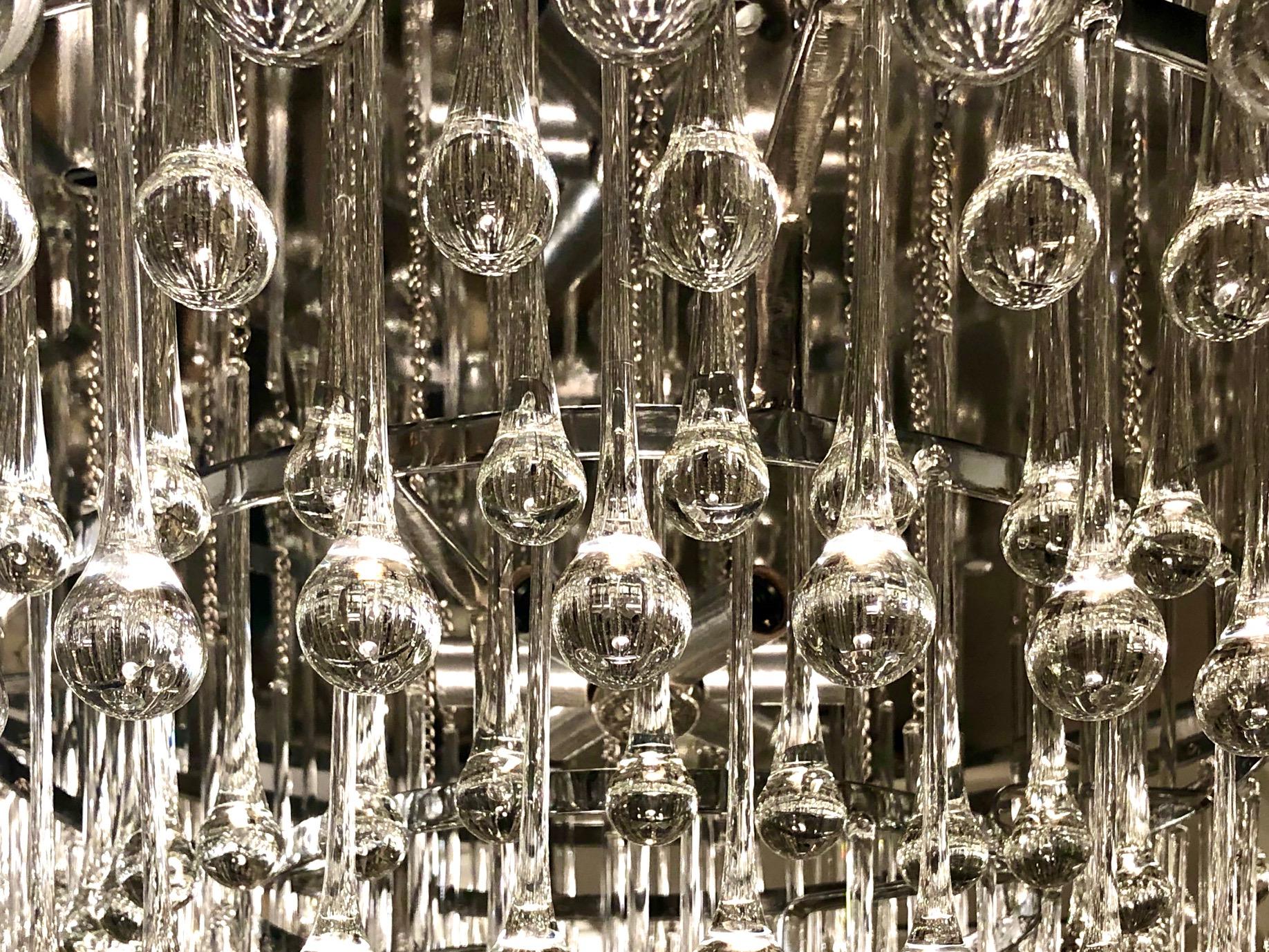 Crystal Set of Midcentury Glass Drop Light Fixtures, Sold Individually For Sale