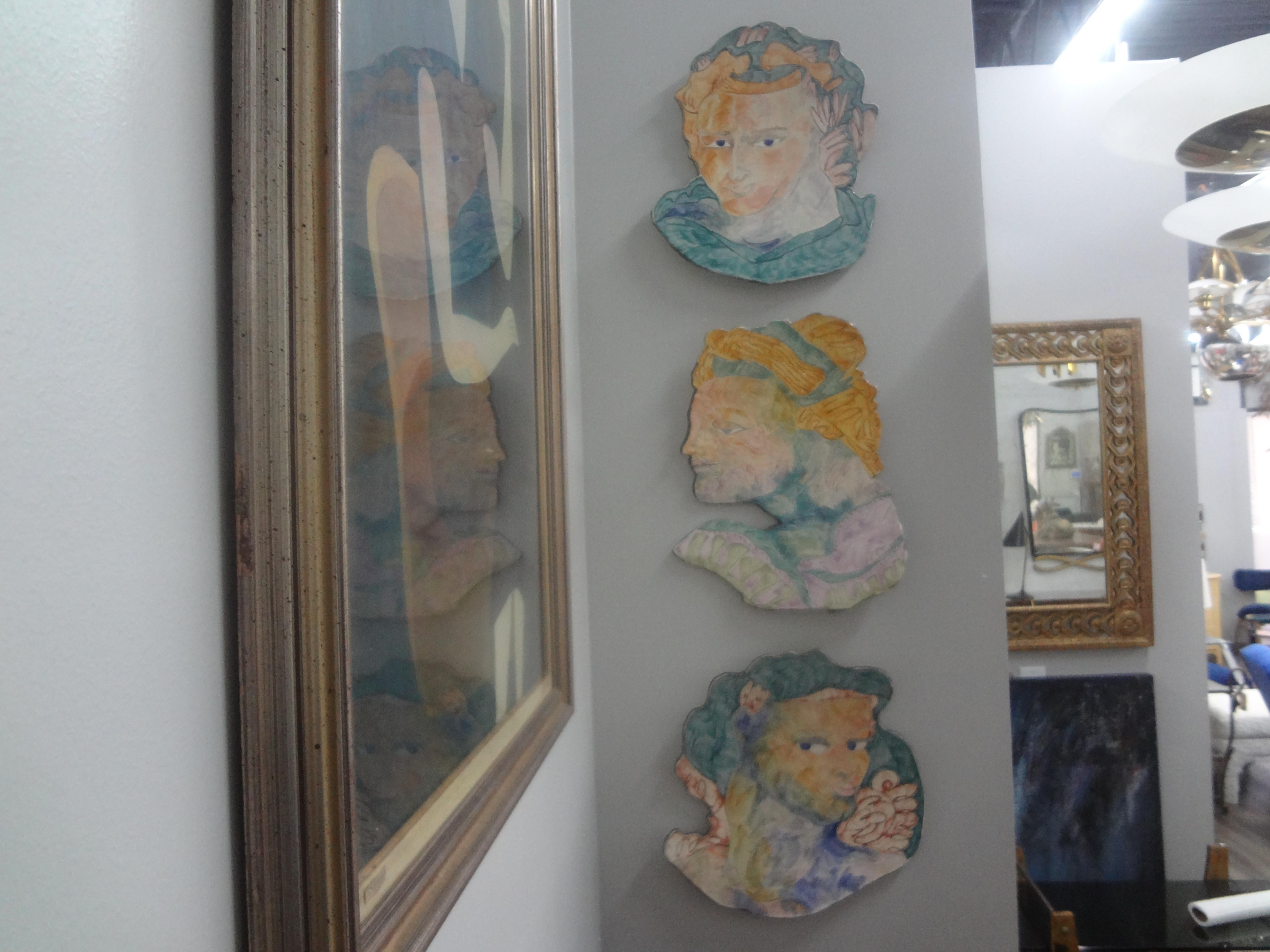 Set Of Mid Century Glazed Ceramic Wall Plaques For Sale 3