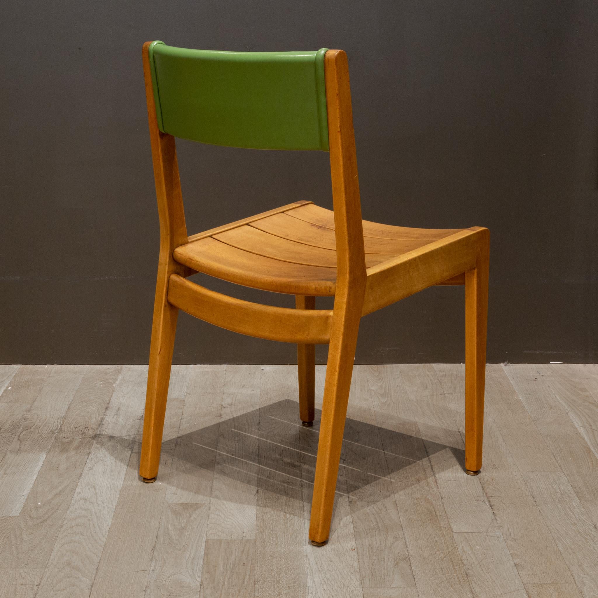20th Century MCM Gunlocke Oak and Vinyl Library Chairs, c.1960-2 Green Available