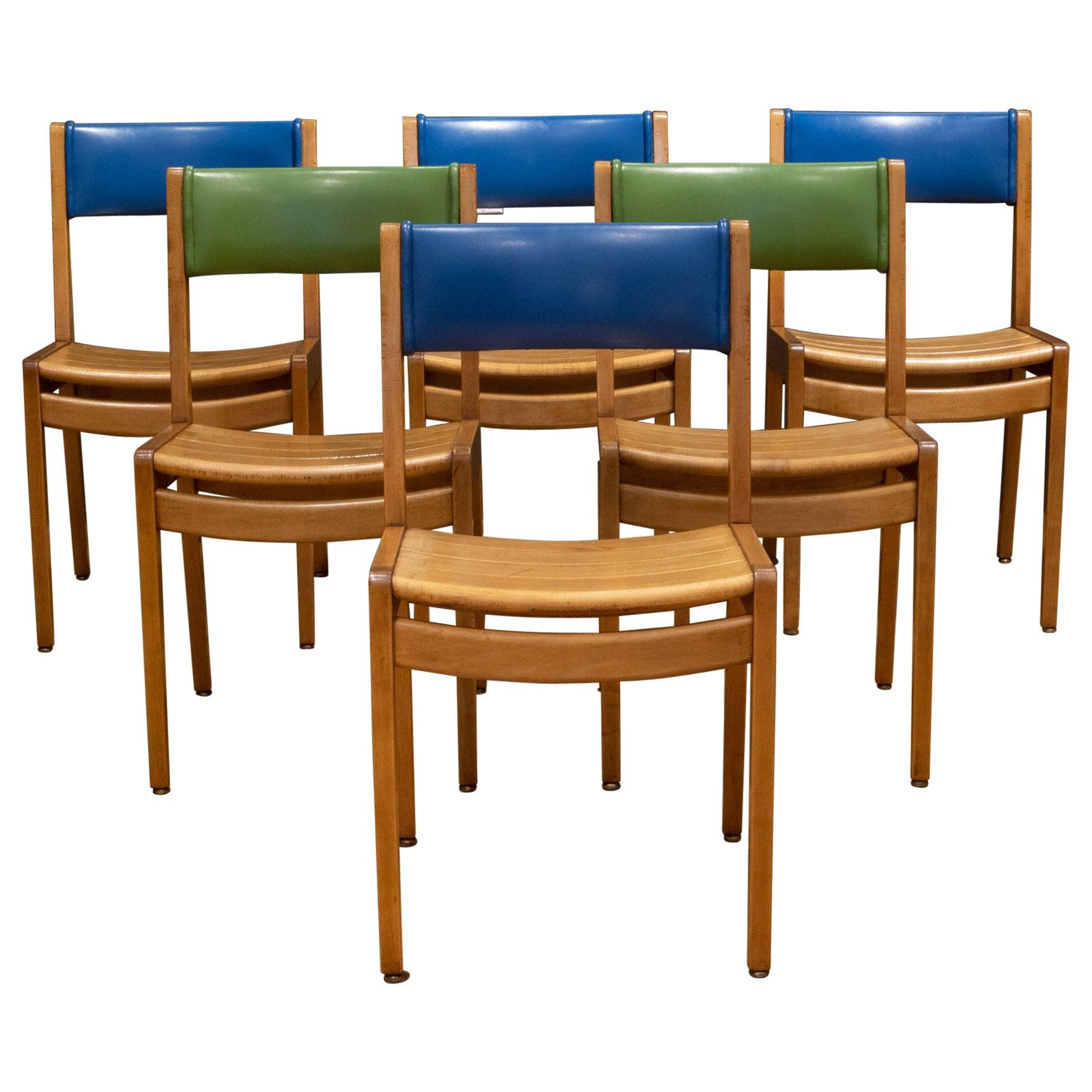 MCM Gunlocke Oak and Vinyl Library Chairs, c.1960-2 Green Available
