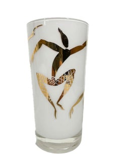 Set of Mid-Century Highball Glasses with White Frosted Interiors & Gold Dancers