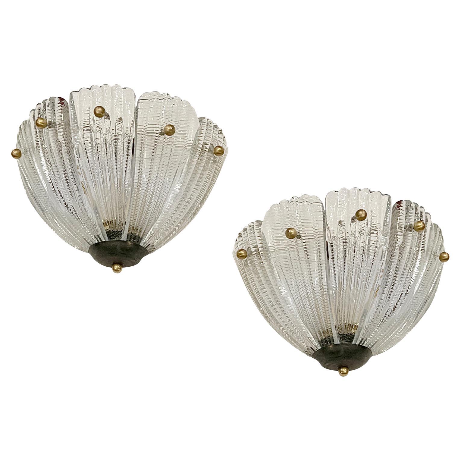 Set of Mid Century Italian Glass Sconces, Sold Per Pair For Sale