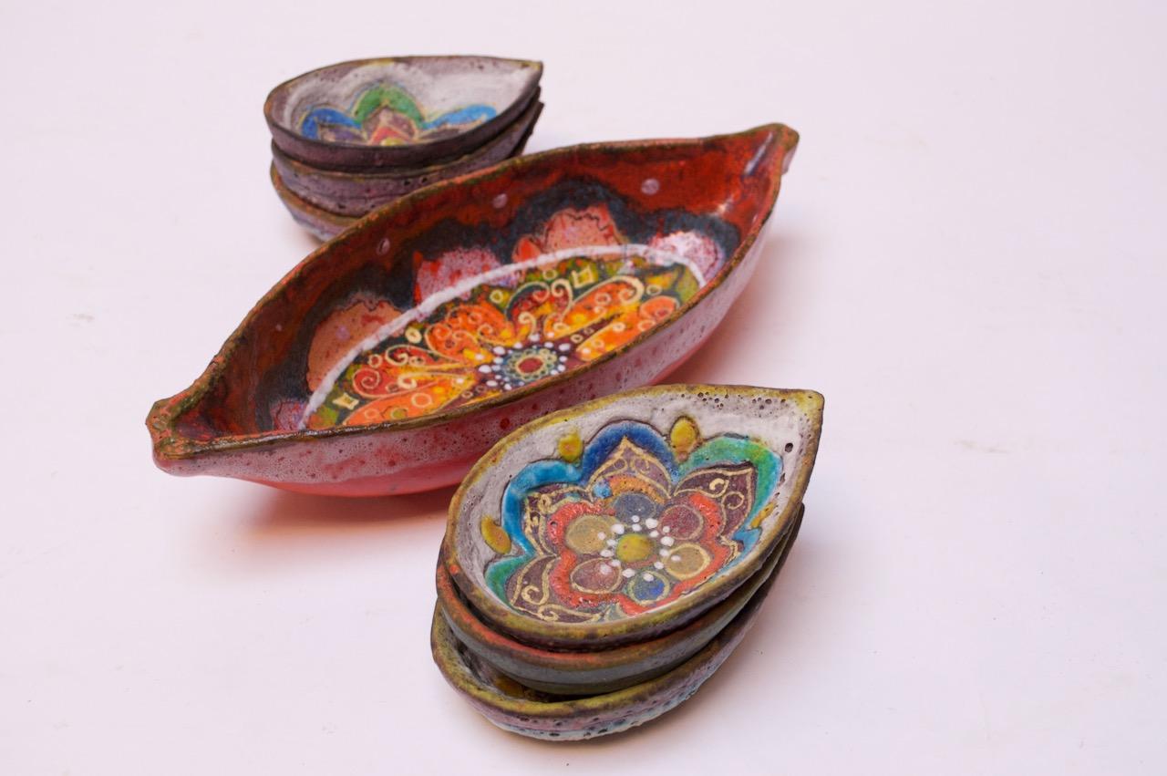 Set of Midcentury Italian Modern Zaramella Ceramic Serving and Condiment Bowls In Good Condition For Sale In Brooklyn, NY