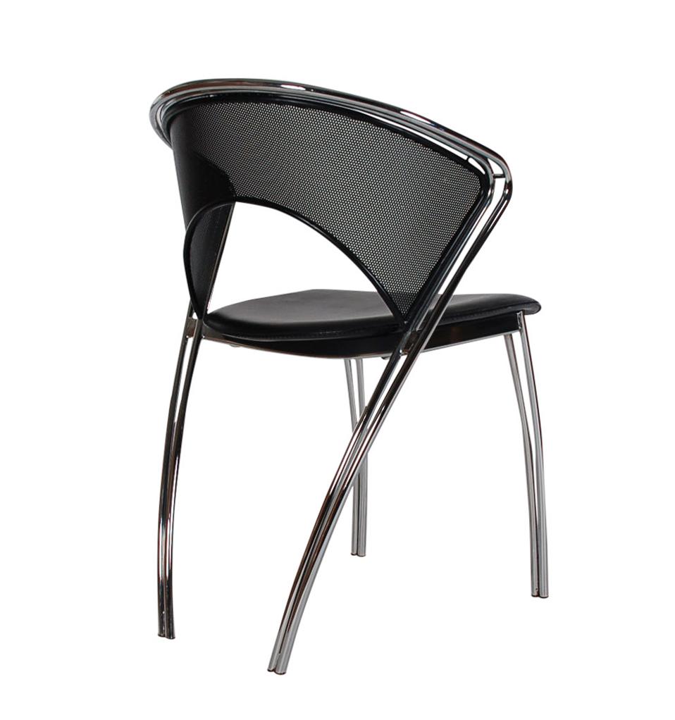 Late 20th Century Set of Midcentury Italian Postmodern Black and Chrome Mesh Dining Chairs Set For Sale