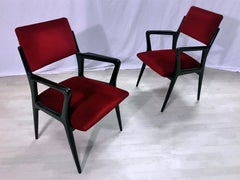Set of Mid-Century Italian Scarlet Red Velvet Armchairs, 1950s