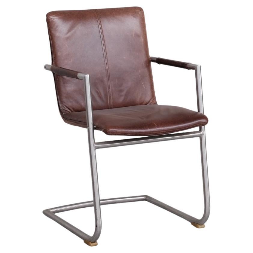 Steve Leonard for Brayton Metallic Gold Leather Dining Chairs, Set of 8