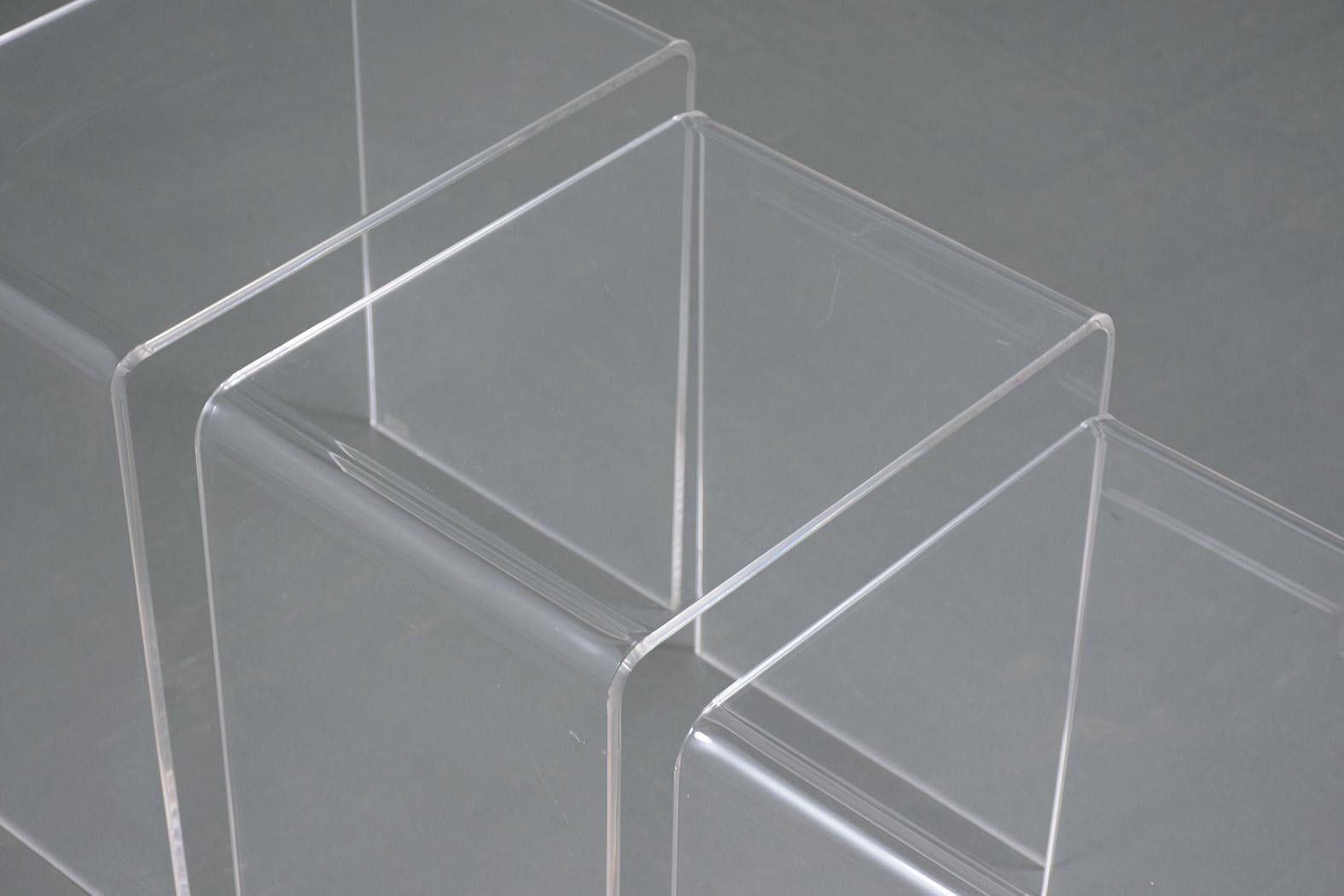 Hand-Crafted Three Lucite Stacking Tables