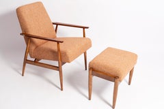 Set of Mid-Century Melange Orange Dante Armchair and Stool, H. Lis, 1960s