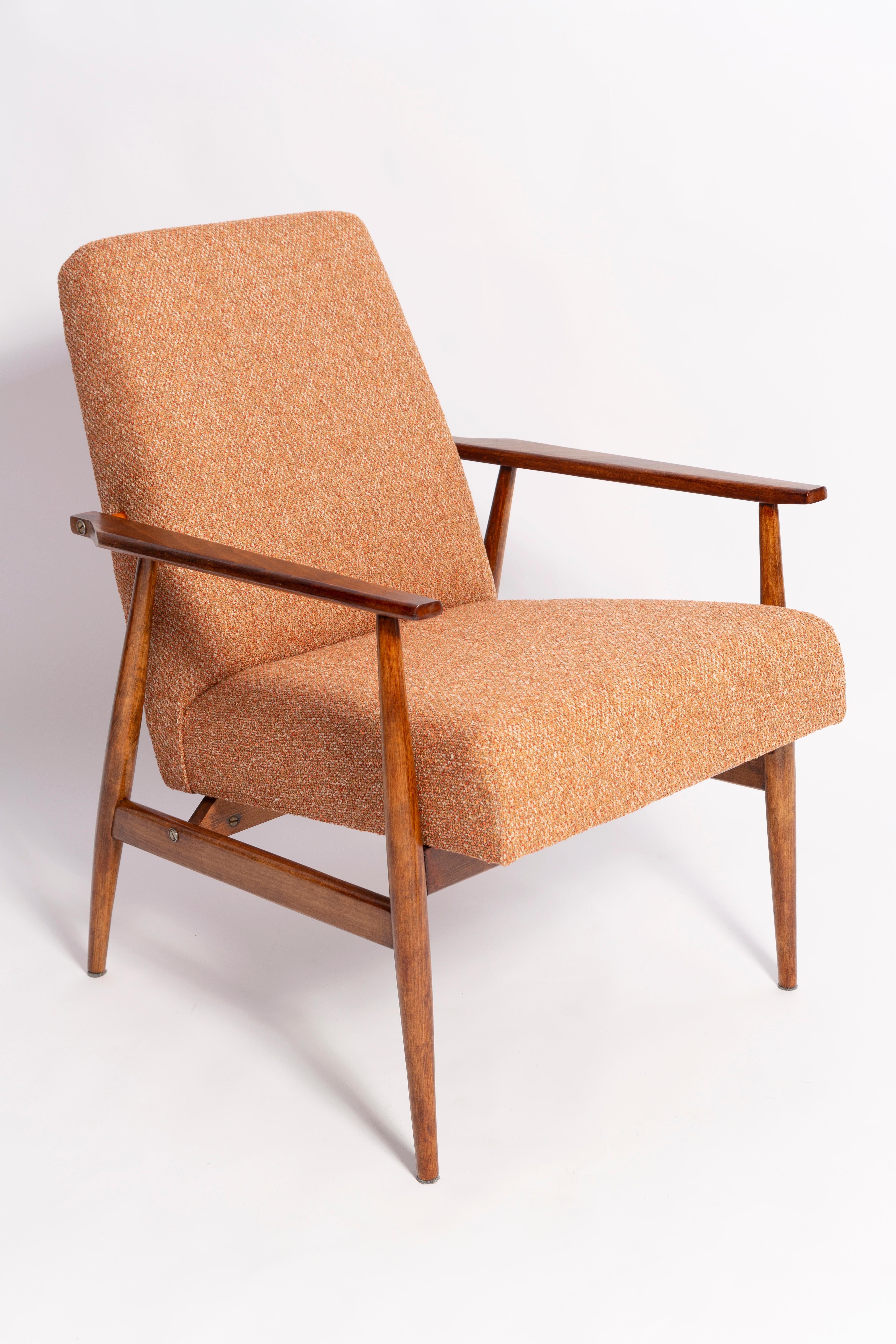 Mid-Century Modern Ensemble de fauteuil et tabouret en dante orange Melange du milieu du siècle dernier, H. Lis, années 1960 en vente
