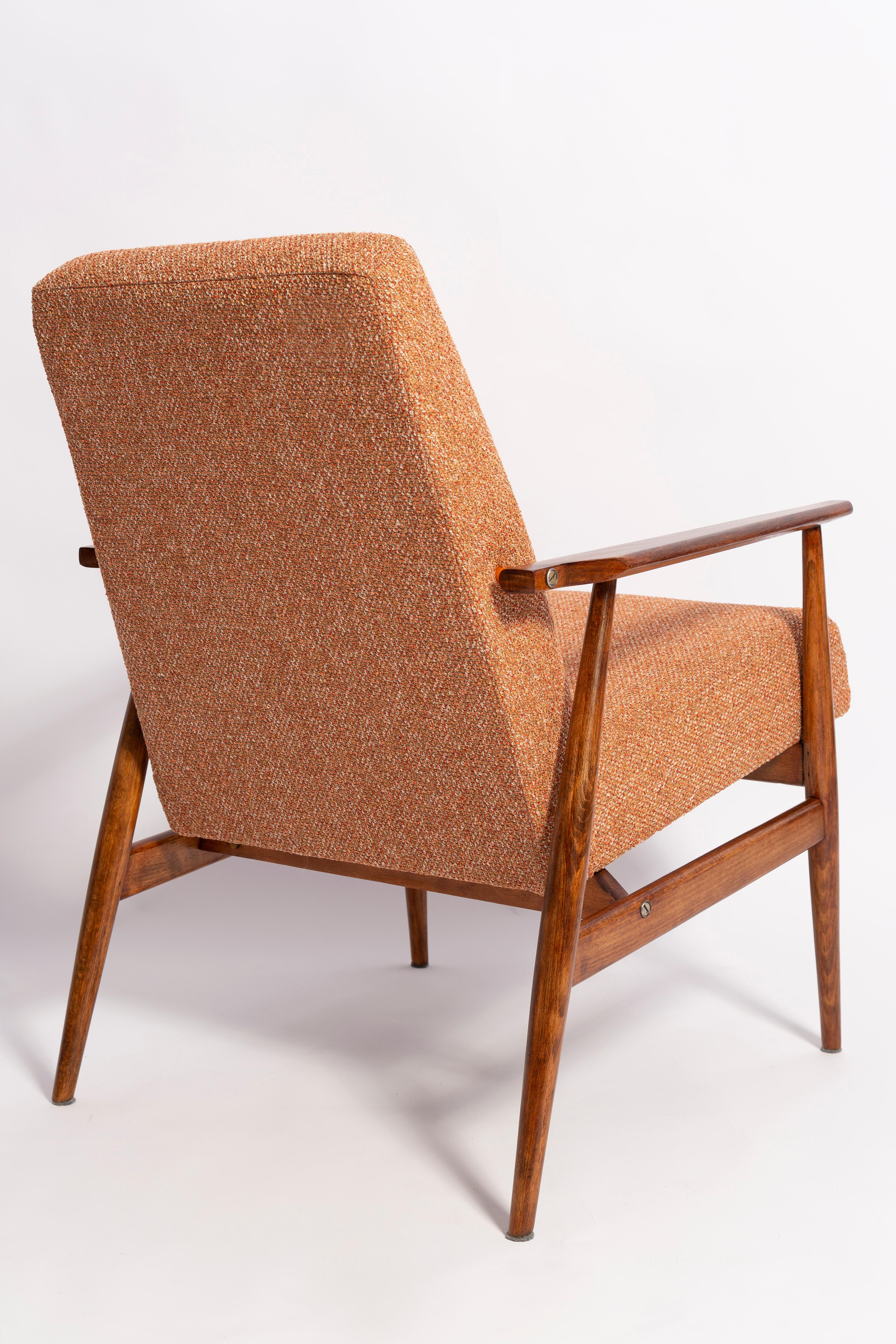 20th Century Set of Mid-Century Melange Orange Dante Armchair and Stool, H. Lis, 1960s For Sale