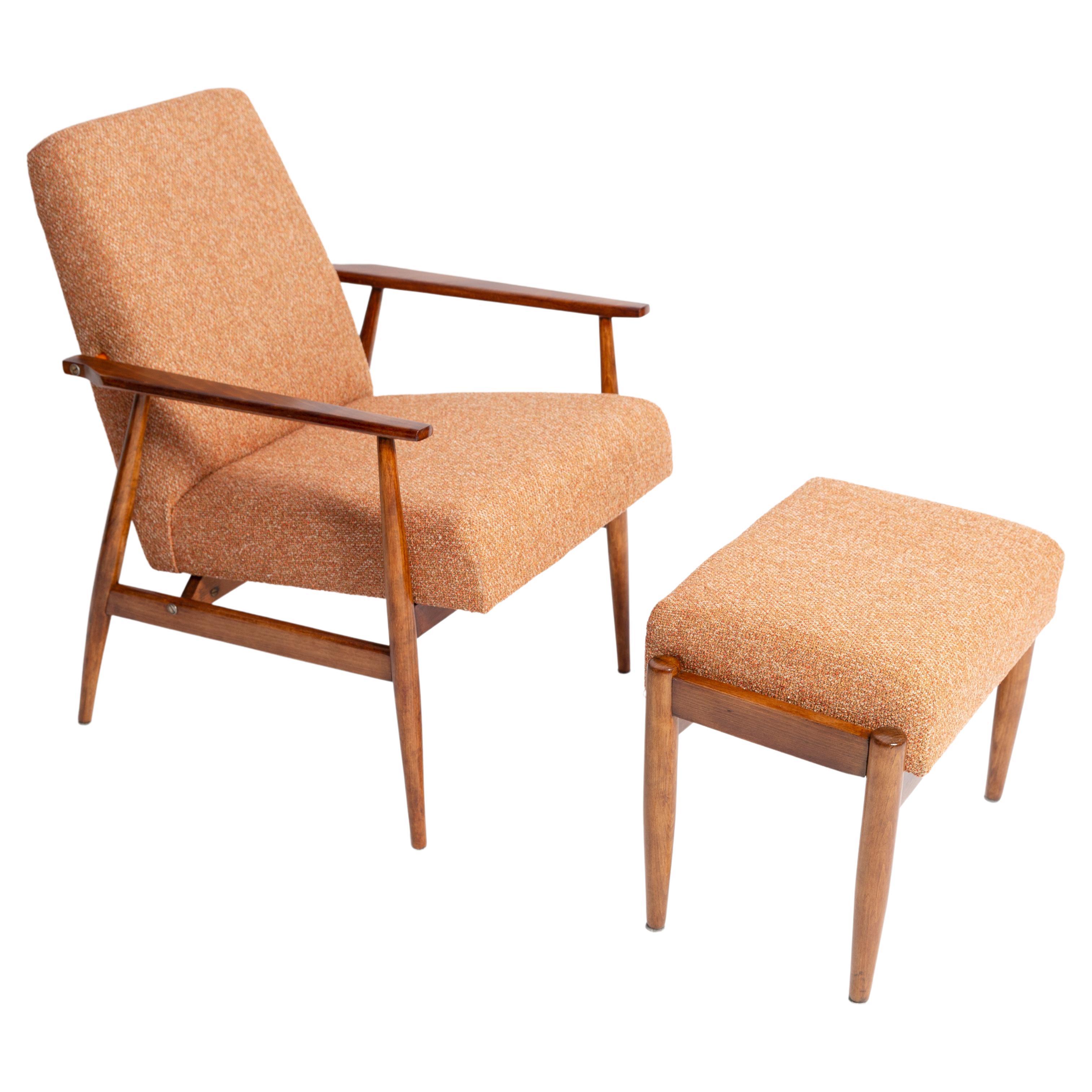 Ensemble de fauteuil et tabouret en dante orange Melange du milieu du siècle dernier, H. Lis, années 1960 en vente