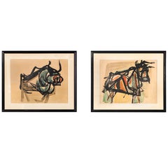 Set of Mid-Century Modern Bull Paintings by Prisco