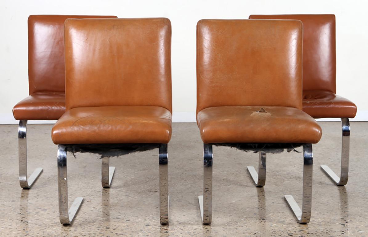 Set of Mid-Century Modern Chrome Dining Chairs In Distressed Condition For Sale In Bronx, NY