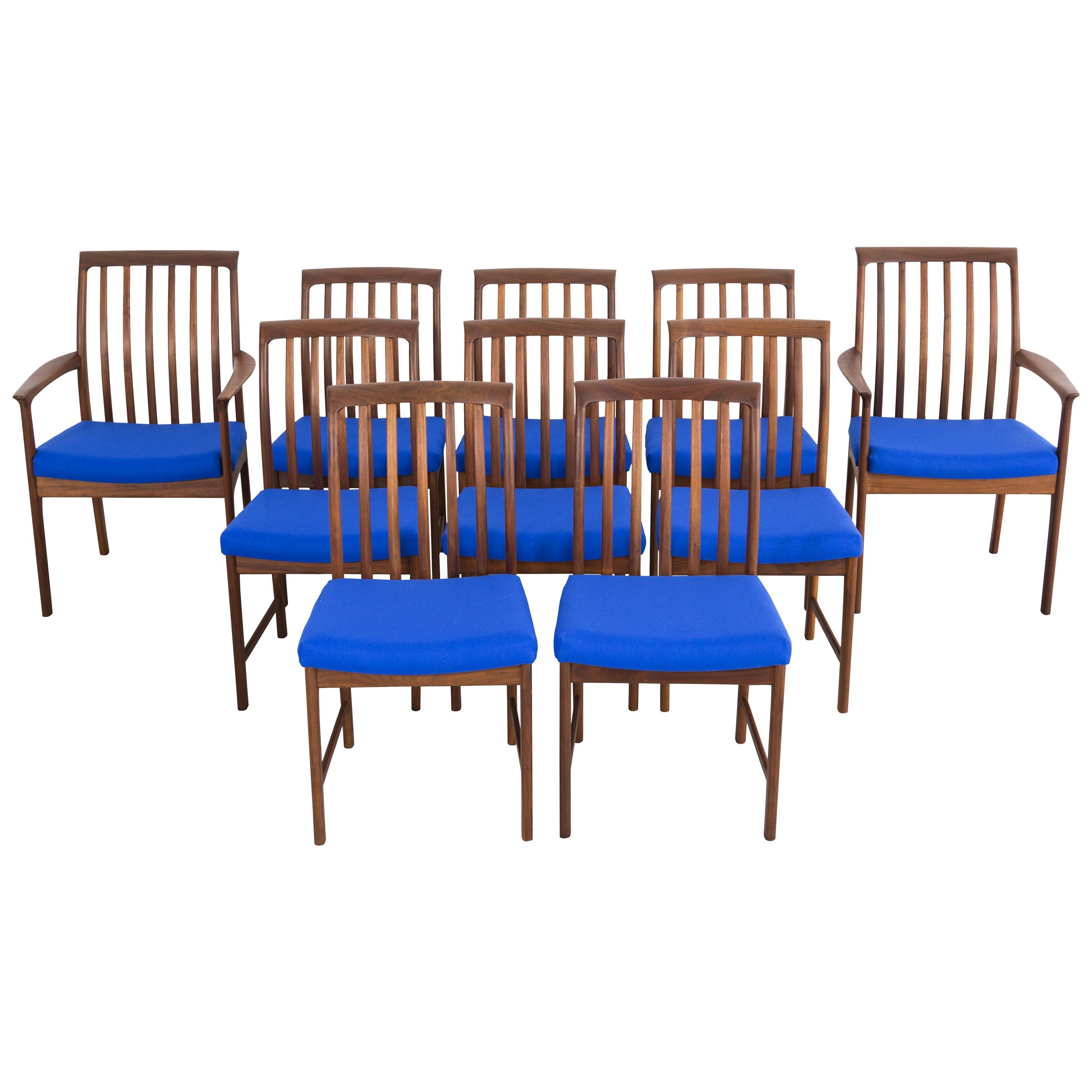 Set of Mid-Century Modern DUX Dining Chairs Reupholstered in Maharam Wool For Sale