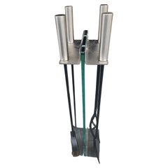 Set of Mid Century Modern Fireplace Tools w Glass Holder attributed to Albrizzi