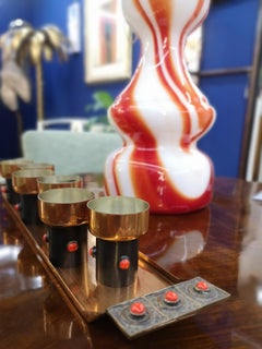 Set of Mid-Century Modern Hand Made Liqueur Glasses of Copper and Enamel, 1970's