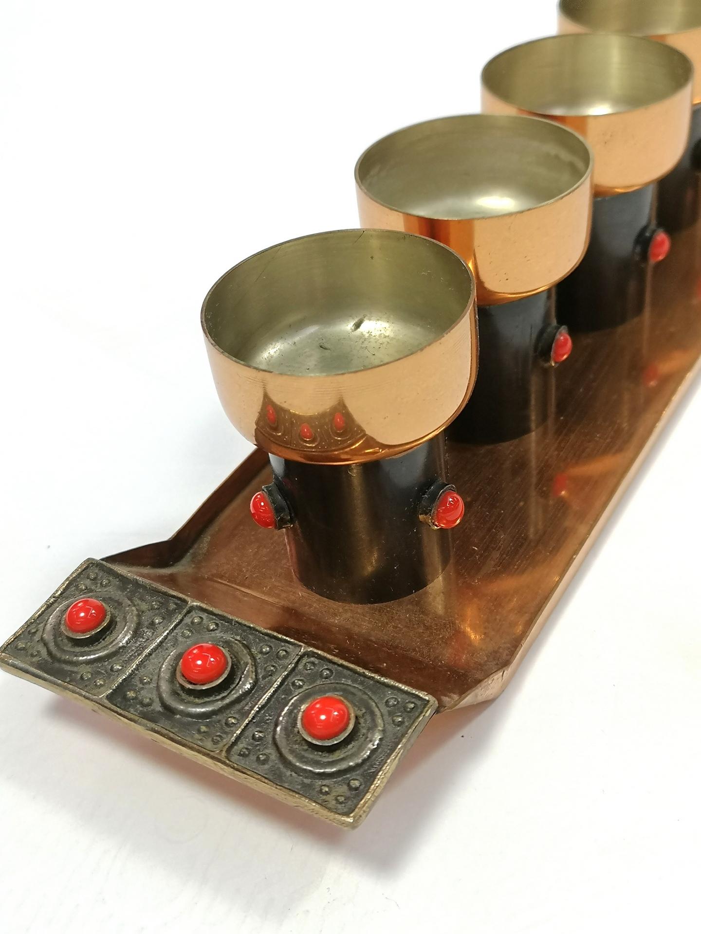 Set of Mid-Century Modern Hand Made Liqueur Glasses of Copper and Enamel, 1970's For Sale 1