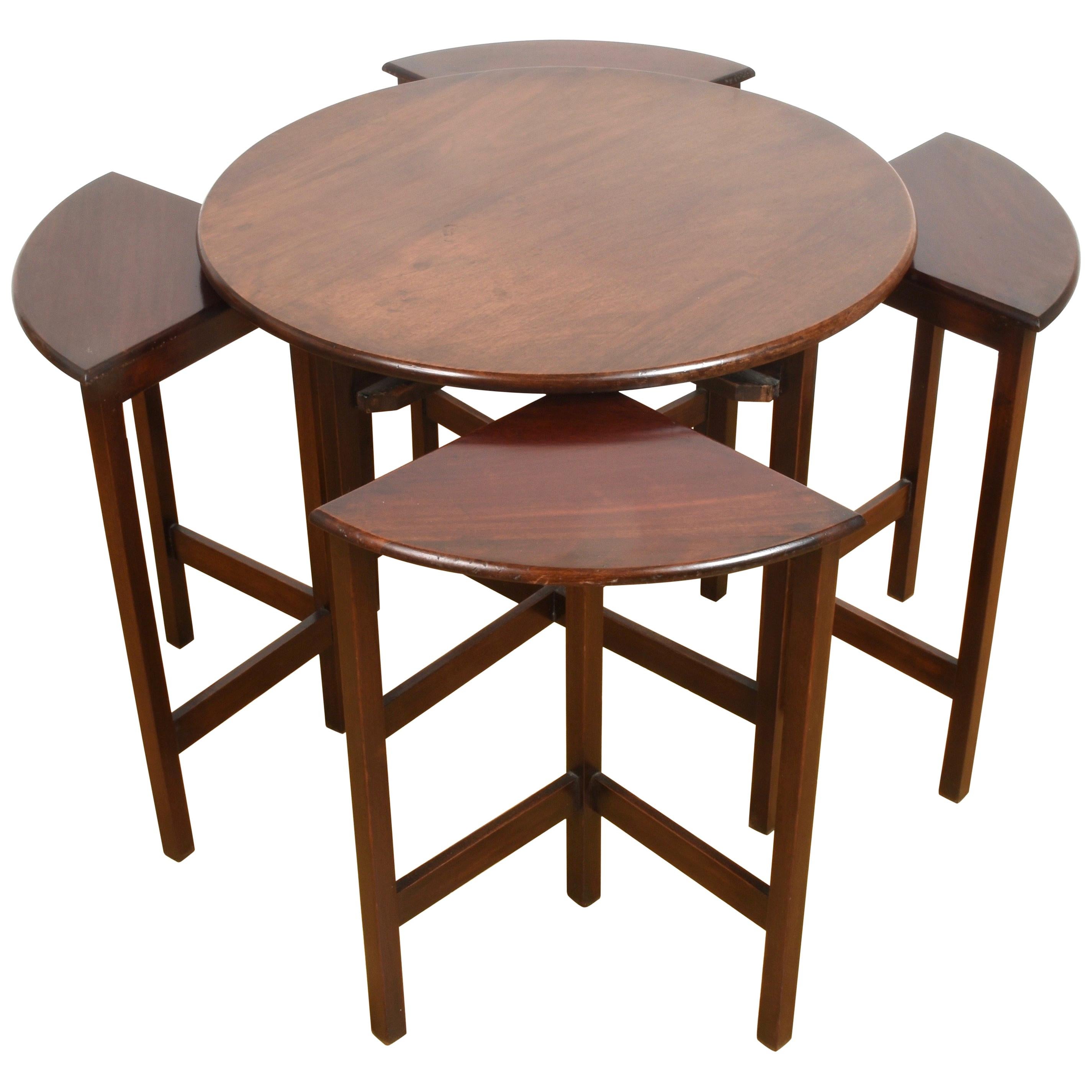 Set of MidCentury Modern Mahogany Wood Italian Nesting Tables, 1970s