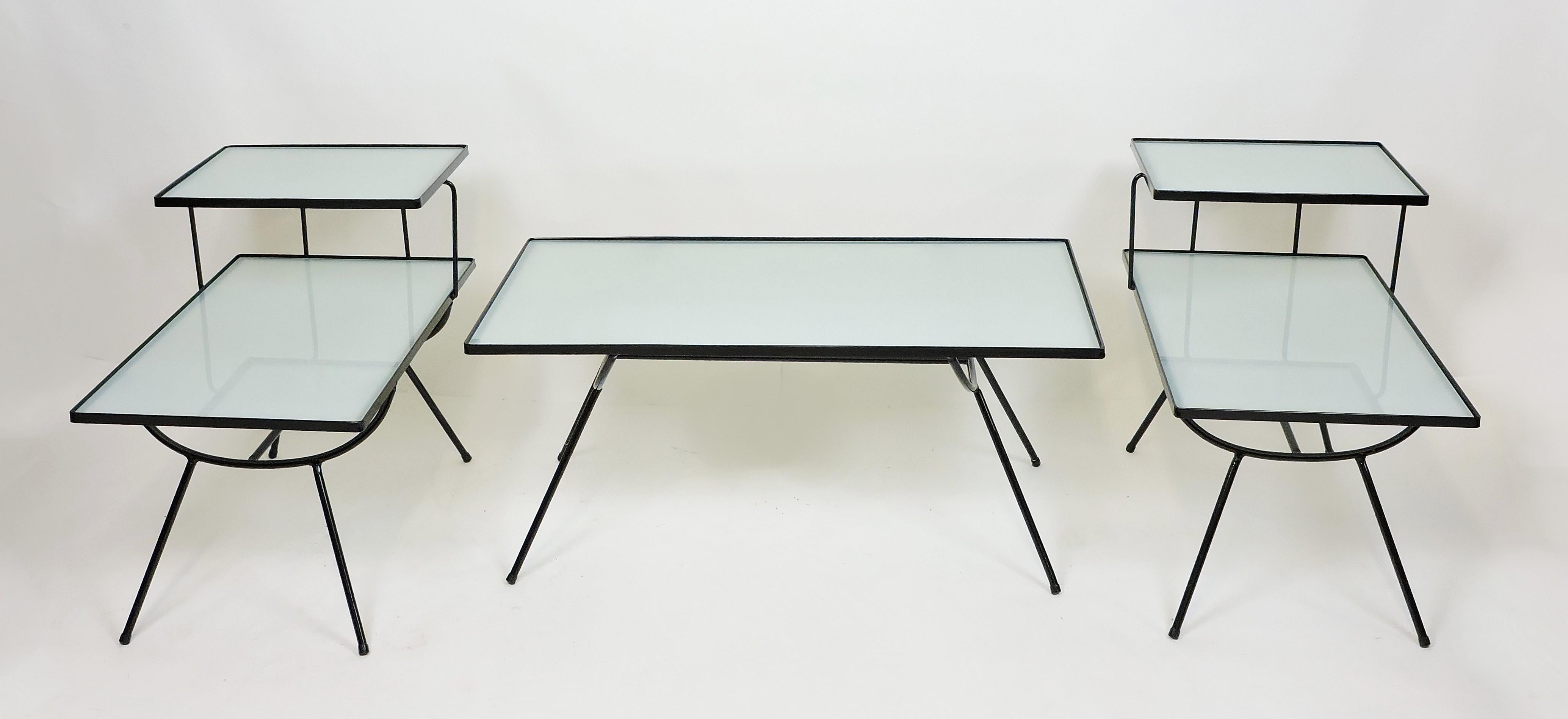 Set of Mid-Century Modern Nelson Style Iron and Glass Tables by Frank and Son For Sale 5