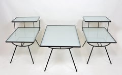 Set of Mid-Century Modern Nelson Style Iron and Glass Tables by Frank and Son