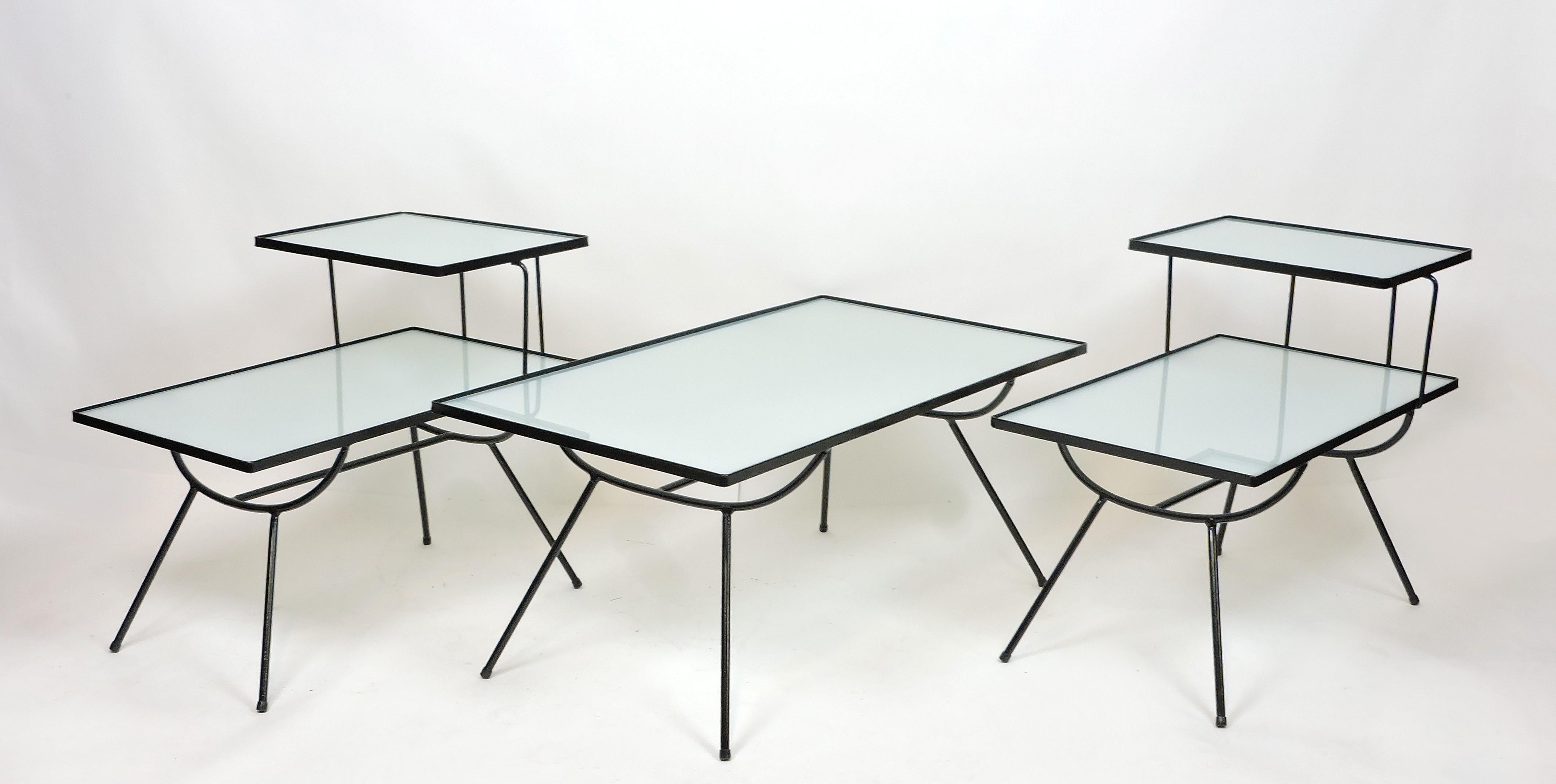 Mid-20th Century Set of Mid-Century Modern Nelson Style Iron and Glass Tables by Frank and Son For Sale