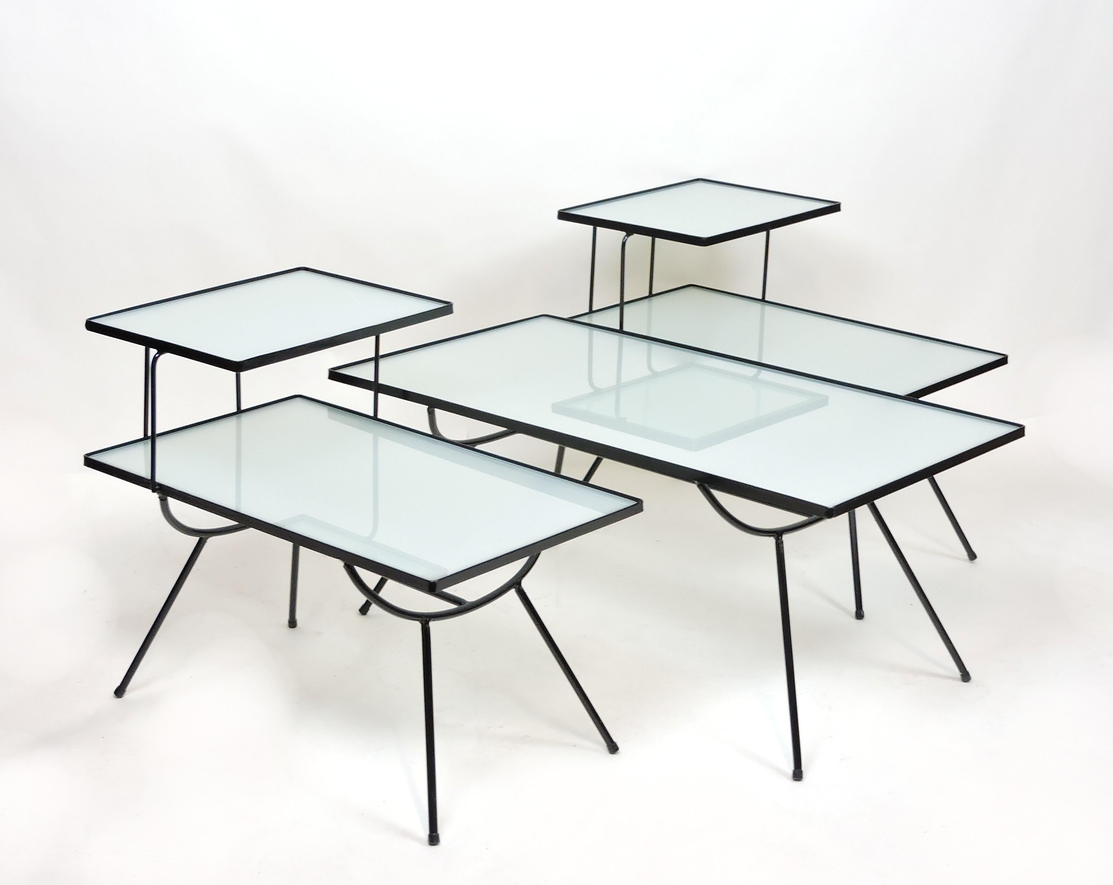 Set of Mid-Century Modern Nelson Style Iron and Glass Tables by Frank and Son For Sale 1