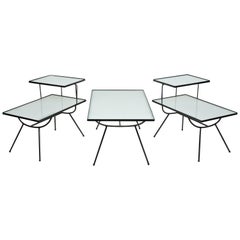 Set of Mid-Century Modern Nelson Style Iron and Glass Tables by Frank and Son