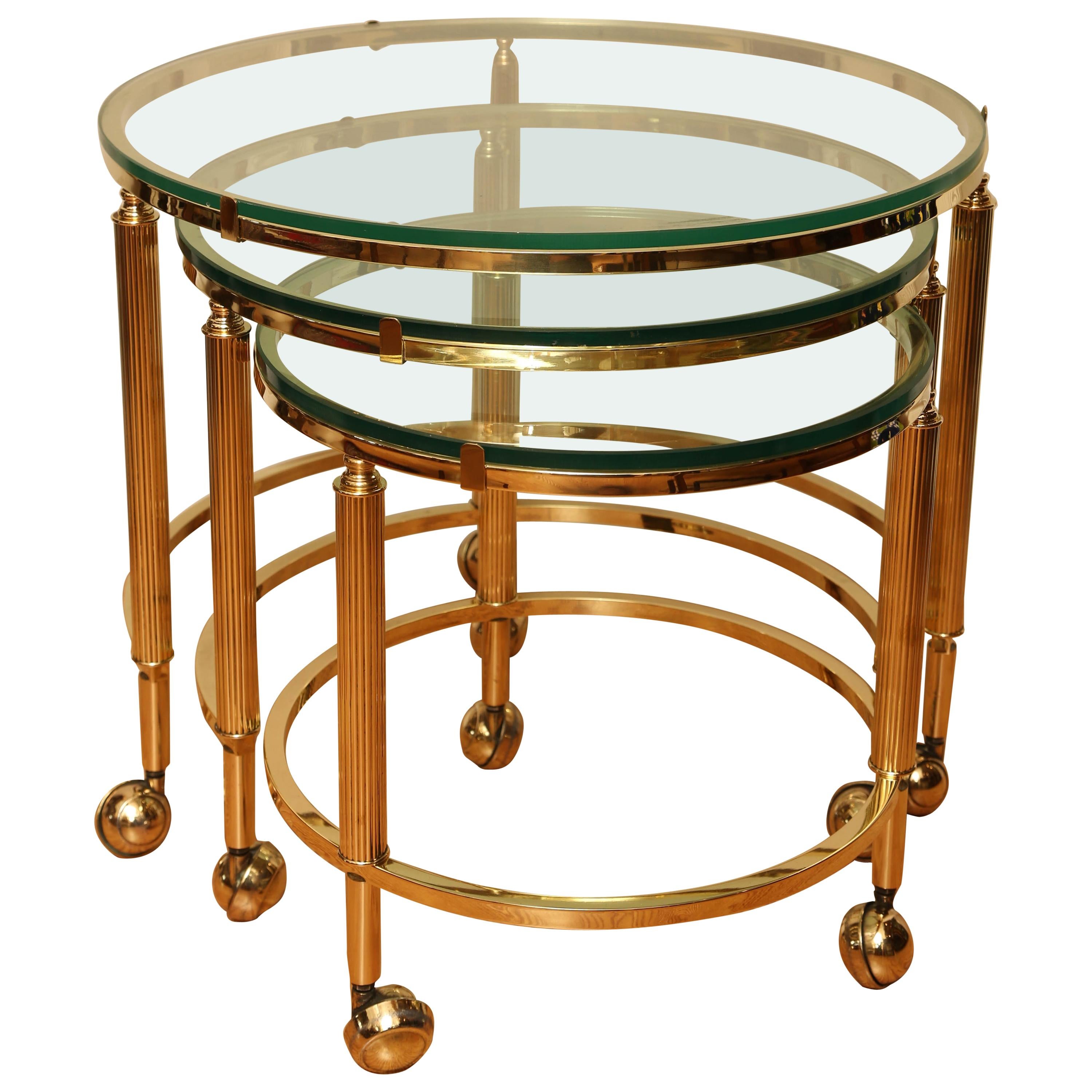 Set of Mid-Century Modern Round Brass Nesting Tables