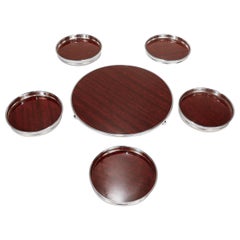 Set of Mid-Century Modern Sterling Silver & Laminate Bottle & Glass Coasters