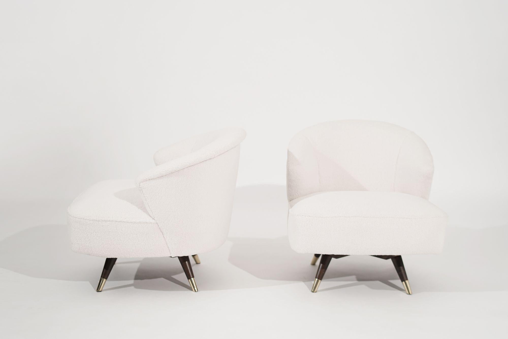 American Set of Mid-Century Modern Swivel Chairs in Bouclé, circa 1950s
