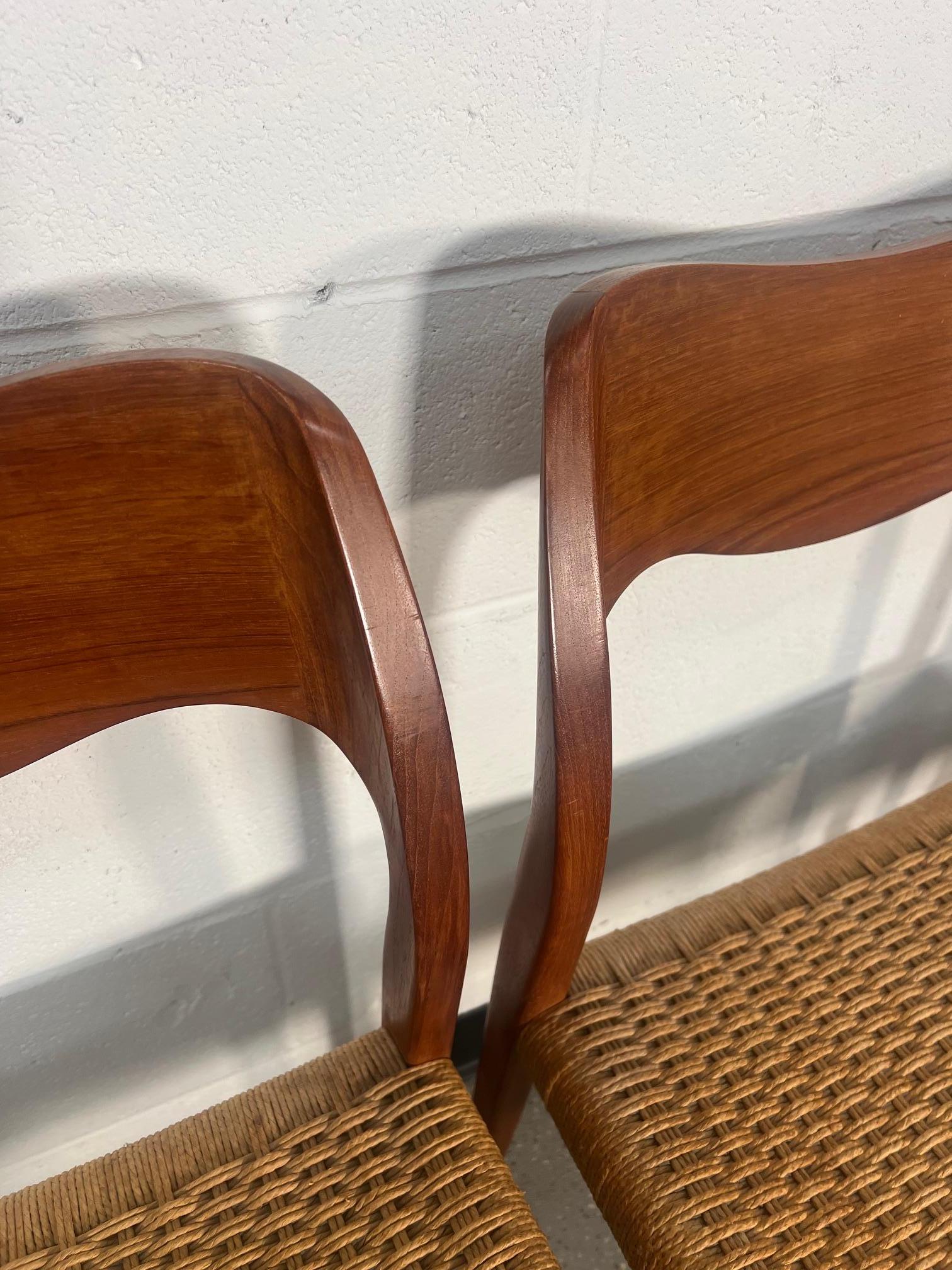 Danish Set Of Mid Century Modern Teak Dining Chairs By Niels Moller Model 71 And 55