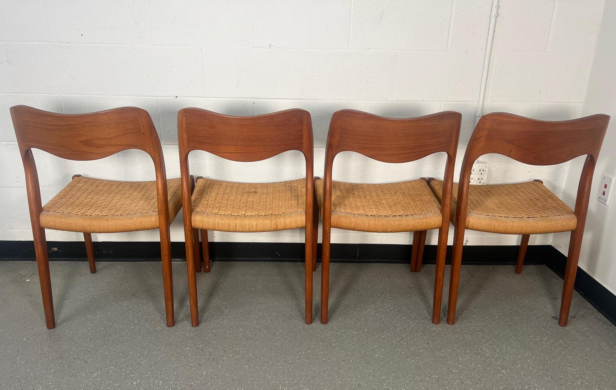 Set Of Mid Century Modern Teak Dining Chairs By Niels Moller Model 71 And 55 In Good Condition In Atlanta, GA