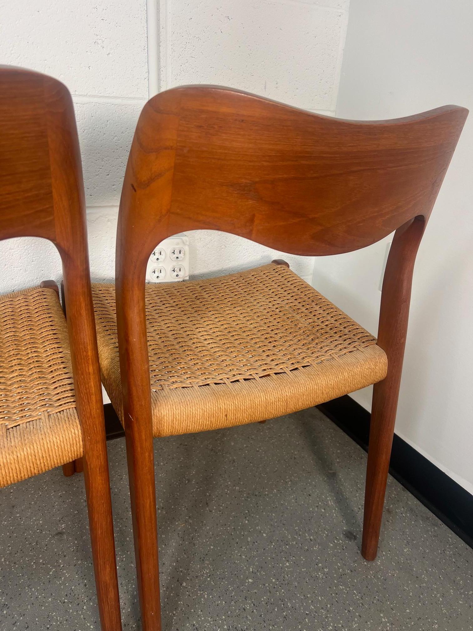 20th Century Set Of Mid Century Modern Teak Dining Chairs By Niels Moller Model 71 And 55