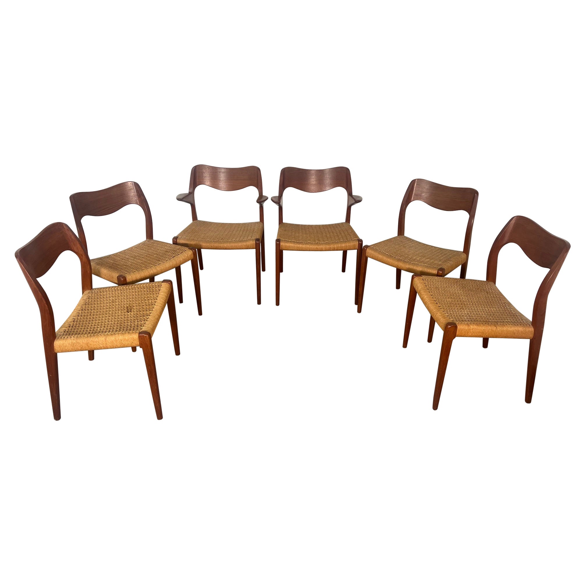 Set Of Mid Century Modern Teak Dining Chairs By Niels Moller Model 71 And 55