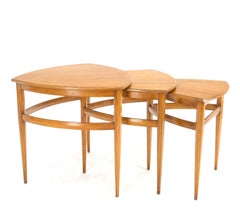 Set of Mid-Century Modern Three Rounded Triangle Shape Nesting Stacking Tables
