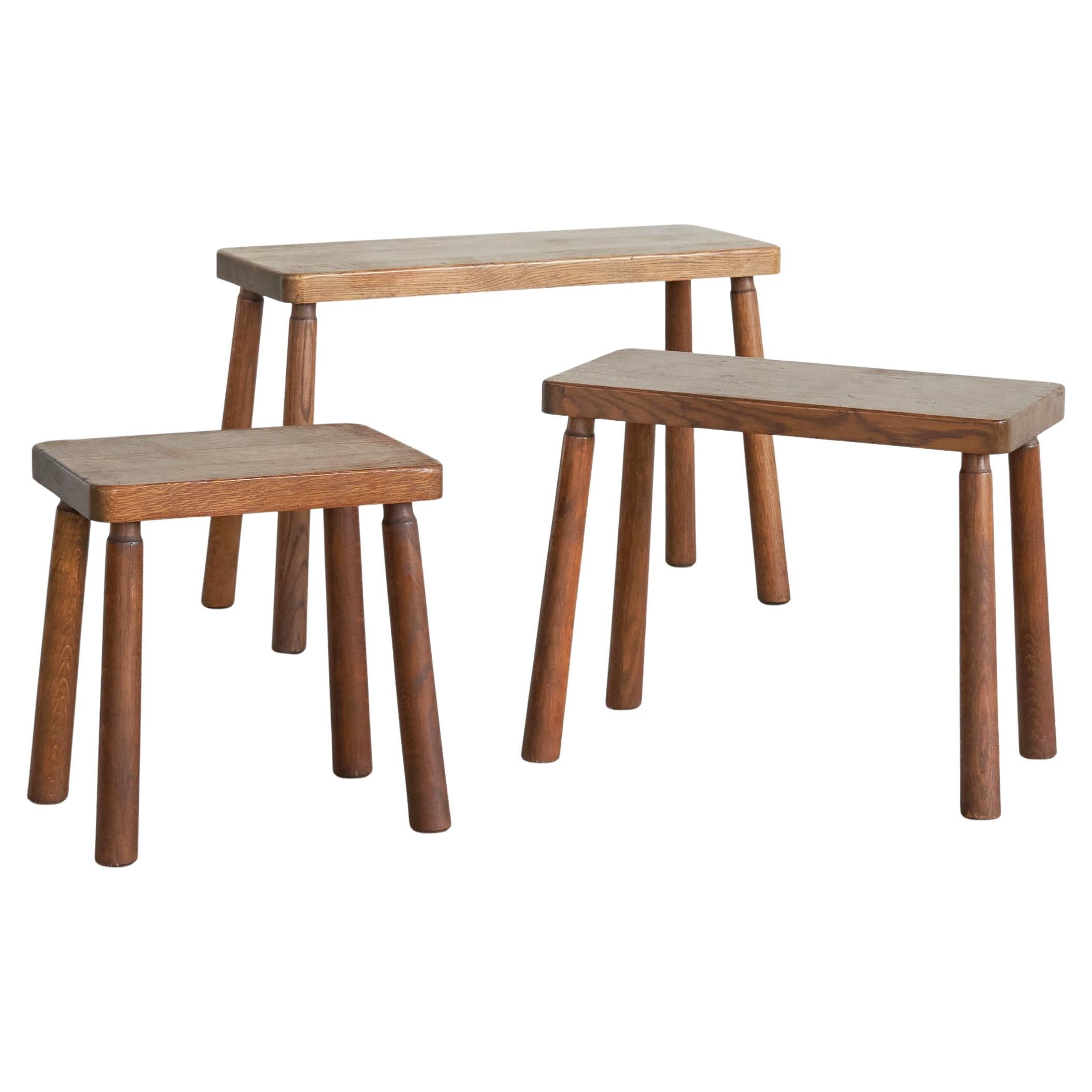 Set of Mid Century Nesting Tables in Solid Oak