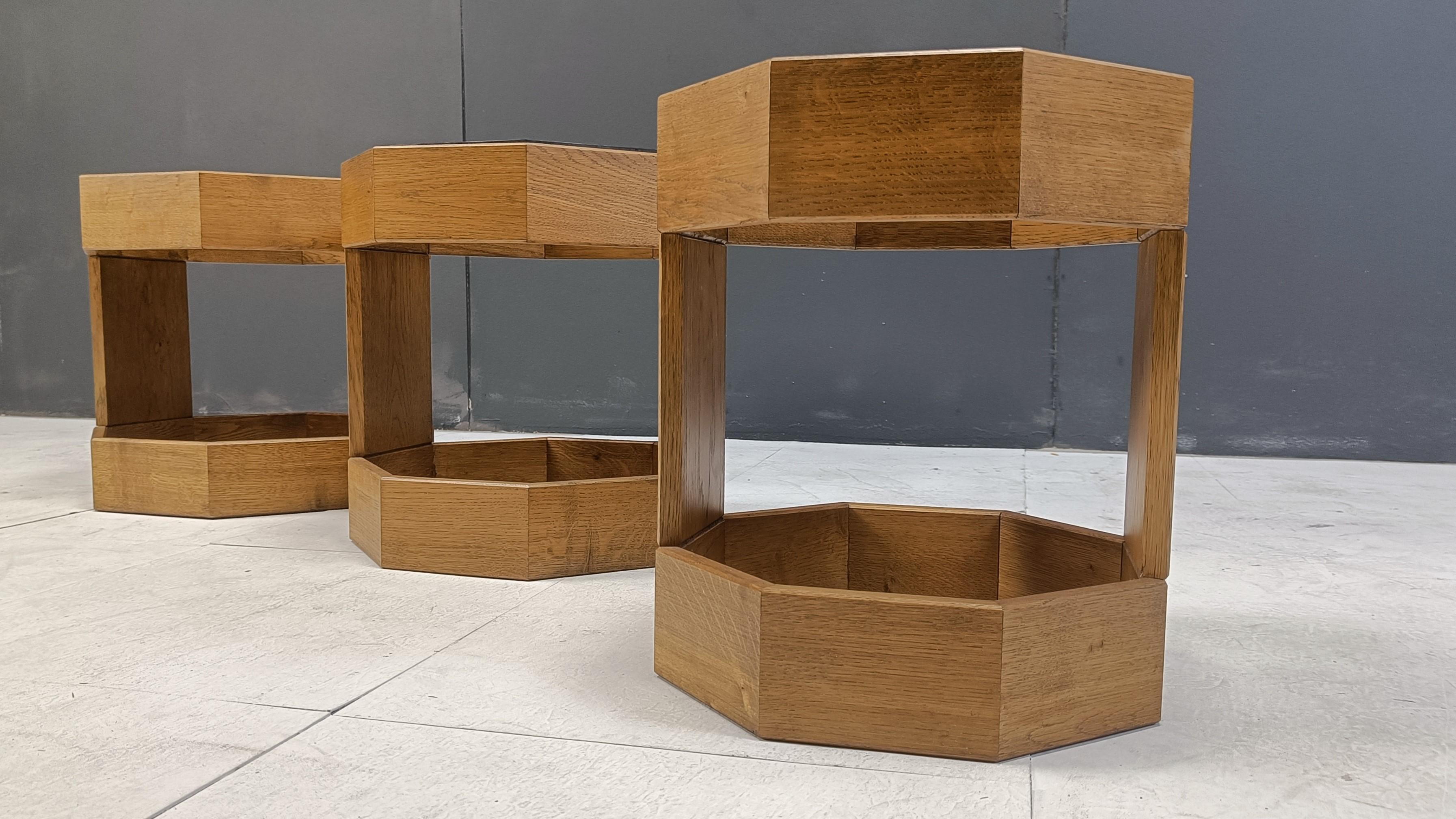 Set of mid century octogonal wooden Italian nesting tables, 1960s 5