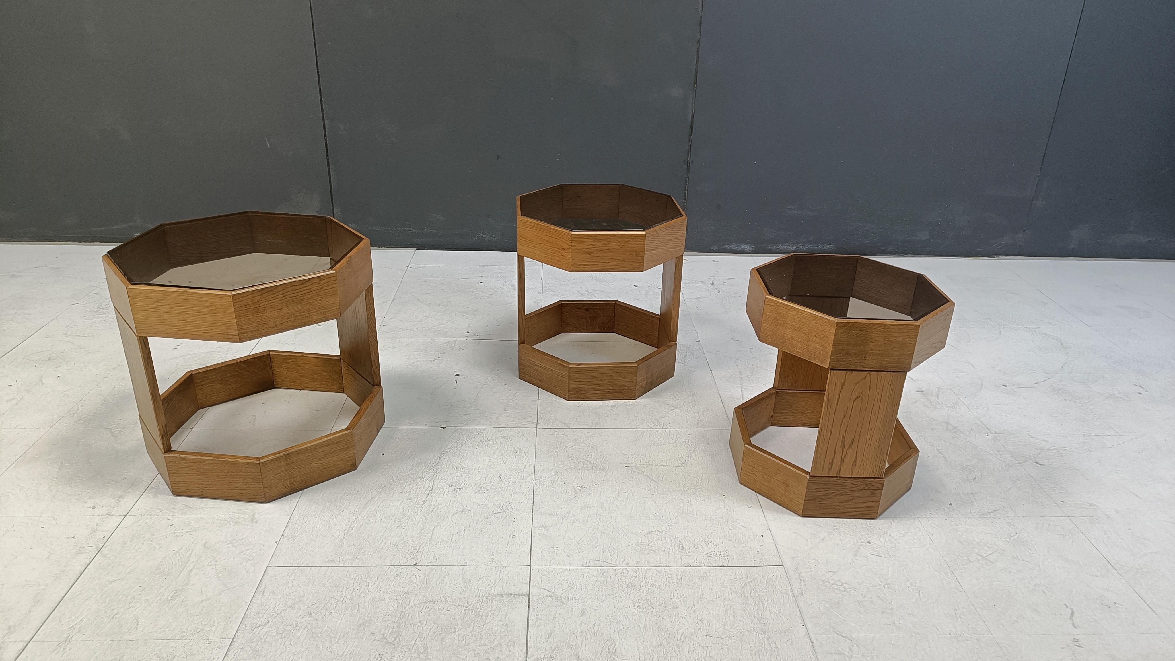 Mid-Century Modern Set of mid century octogonal wooden Italian nesting tables, 1960s