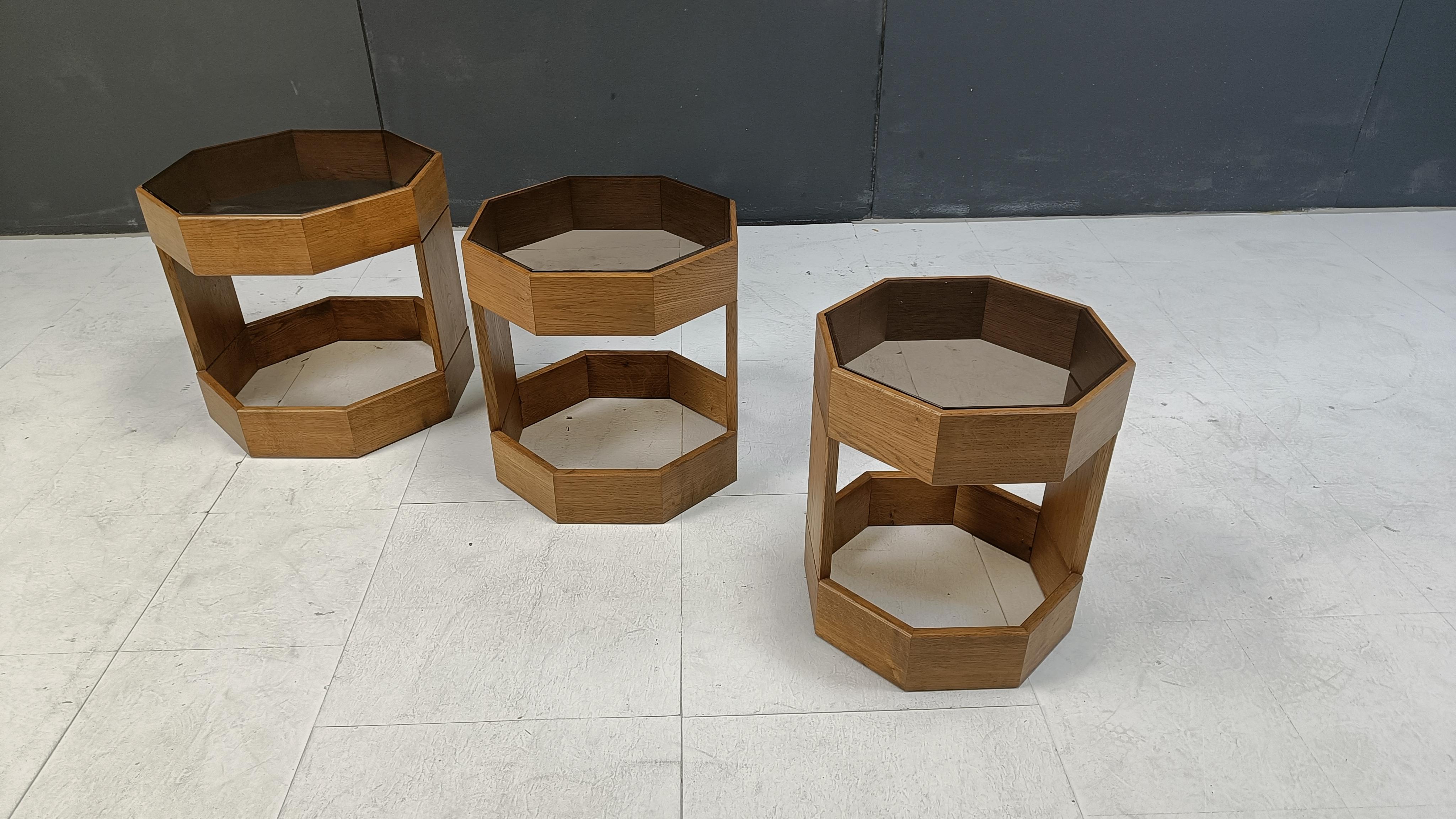 Set of mid century octogonal wooden Italian nesting tables, 1960s 2